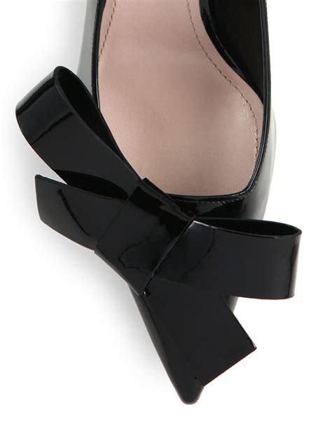 miu miu patent leather pumps with bow|Patent Leather Bow Accents Slingback Pumps .